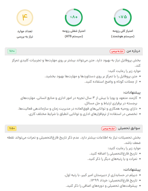 نمونه گزارش کارشناسی رزومه کارمند