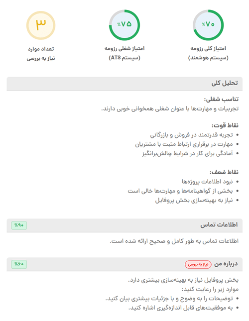 نمونه گزارش کارشناسی رزومه کارشناس فروش